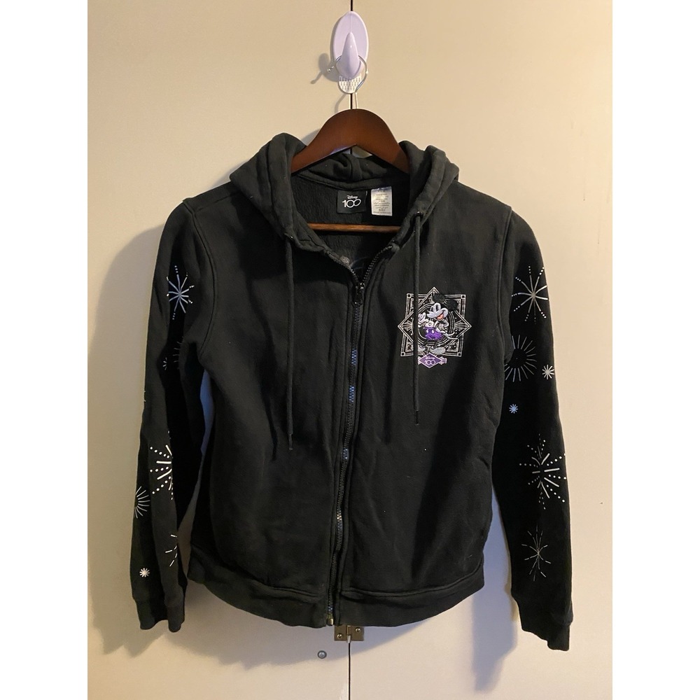 Disney World 100th Zip Up Hoodie S Anniversary Mickey & Friends Black Jacket